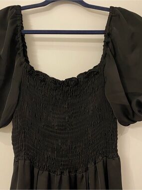 RESA Black Smocked Bodice Puff Sleeve Dress
